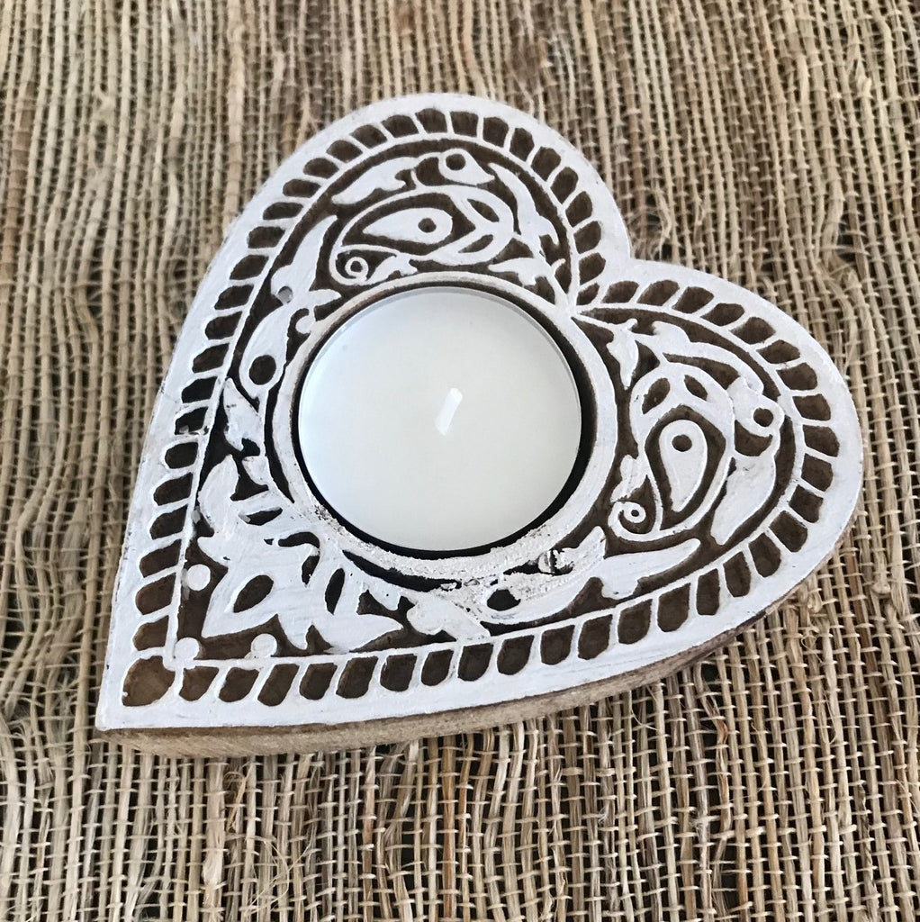 Carved Wooden Tea Light Candle Holders