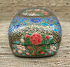 Blue and Gold Floral Paper Mache Jewelry and Trinket Box