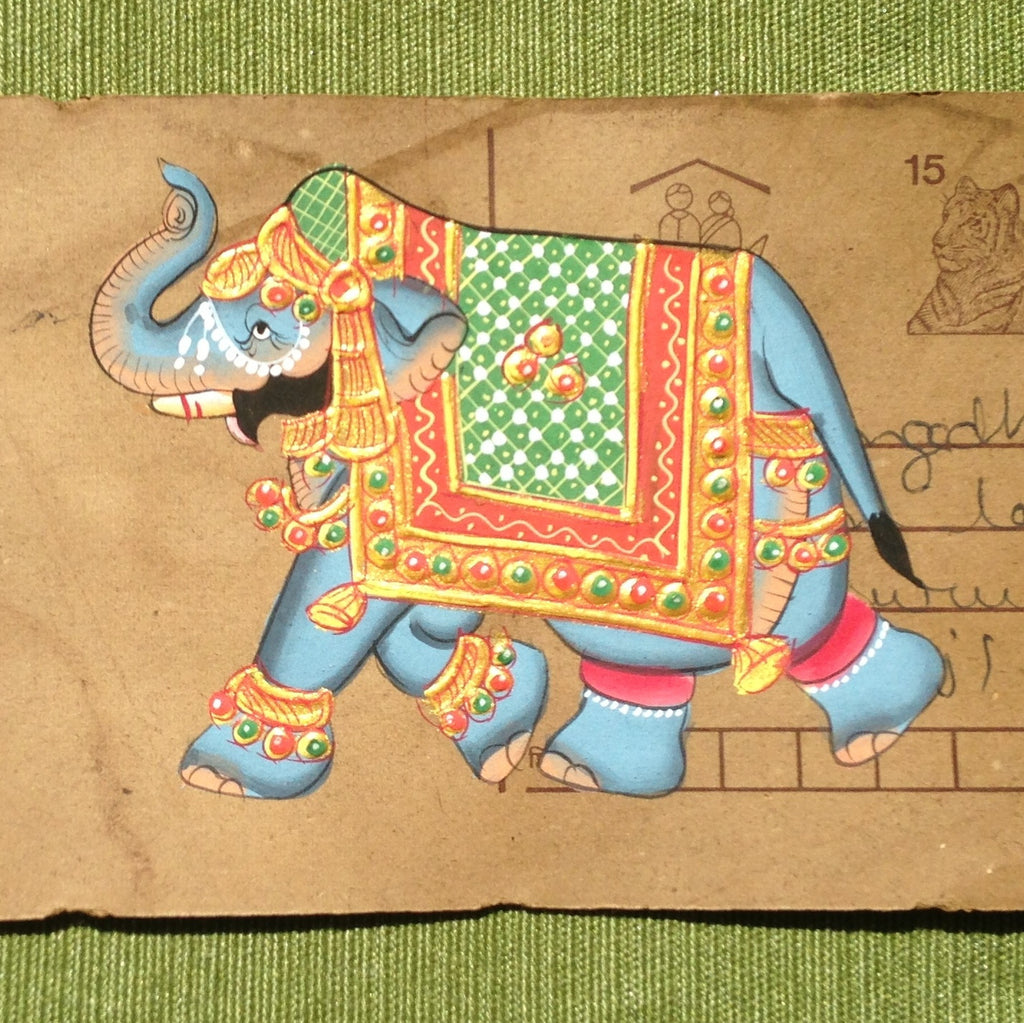 Vintage postcard painting with an elephant