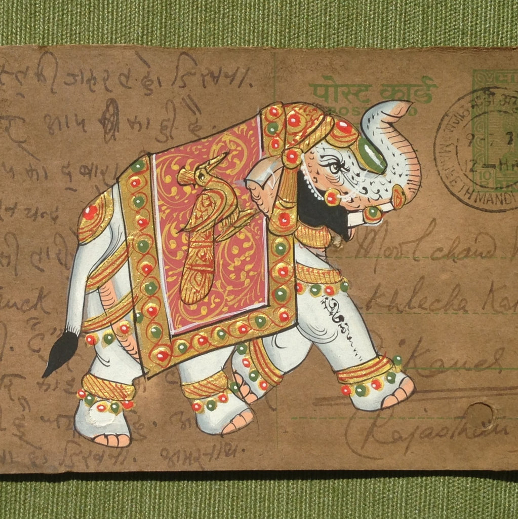 Vintage postcard painting with elephant