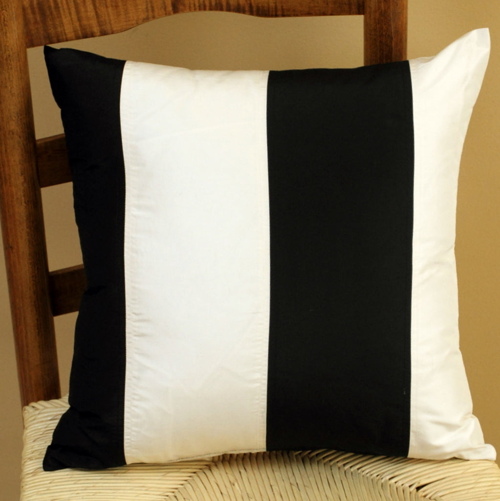 Black and white striped silk pillow cover