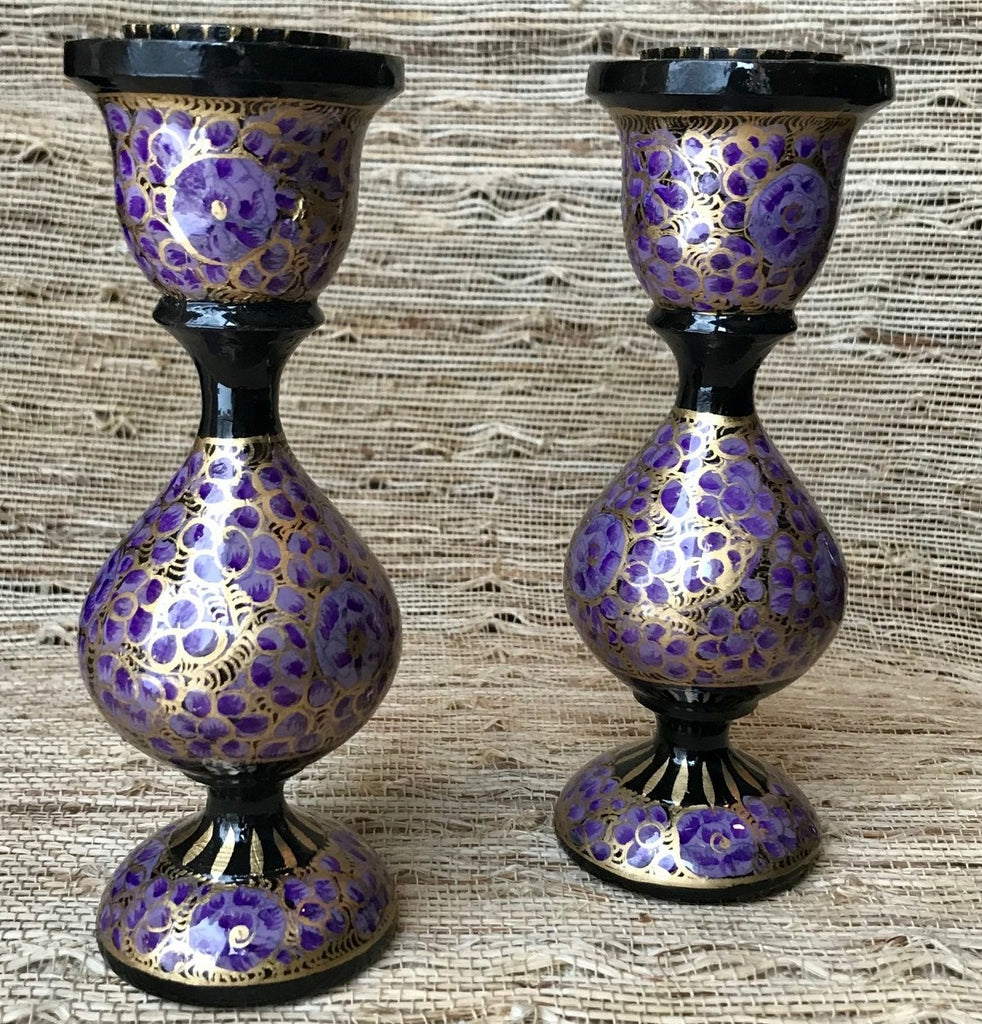 Hand Painted Paper Mache Candleholders