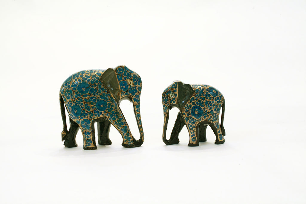 Teal and Gold Decorative Elephants