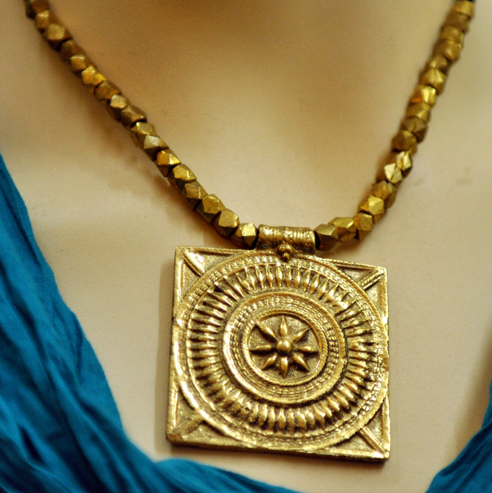 Dhokra Square Pendant Necklace