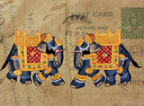 Vintage Postcard Painting-Two Elephants
